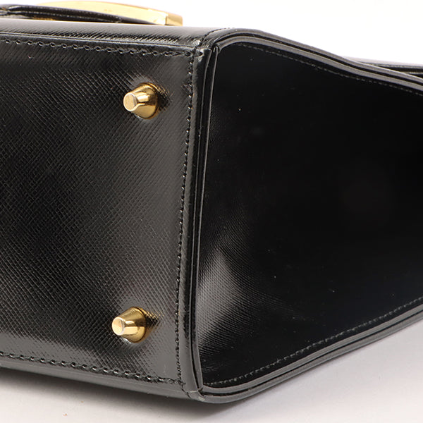 YVES SAINT LAURENT Logo Plate Top Handle Bag Black
