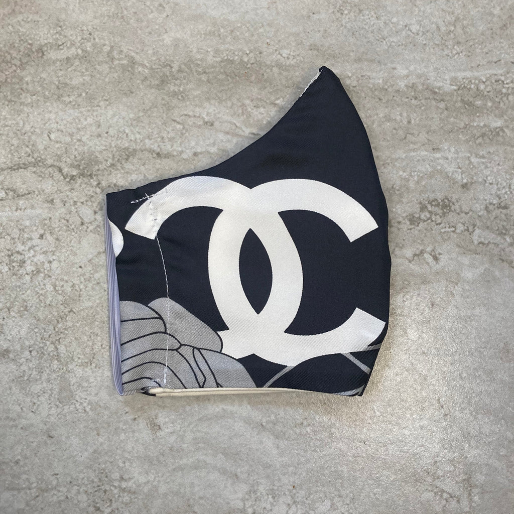 Chanel Black and White CC Logo Silk Scarf Face Mask