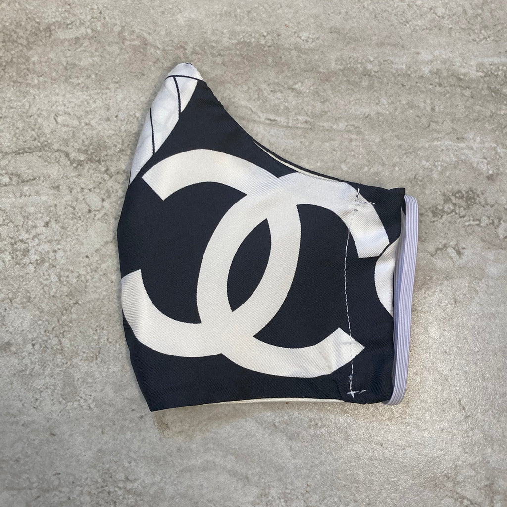 Chanel Black and White CC Logo Silk Scarf Face Mask