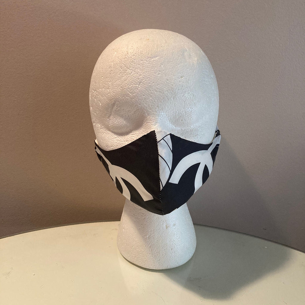 Chanel Black and White CC Logo Silk Scarf Face Mask
