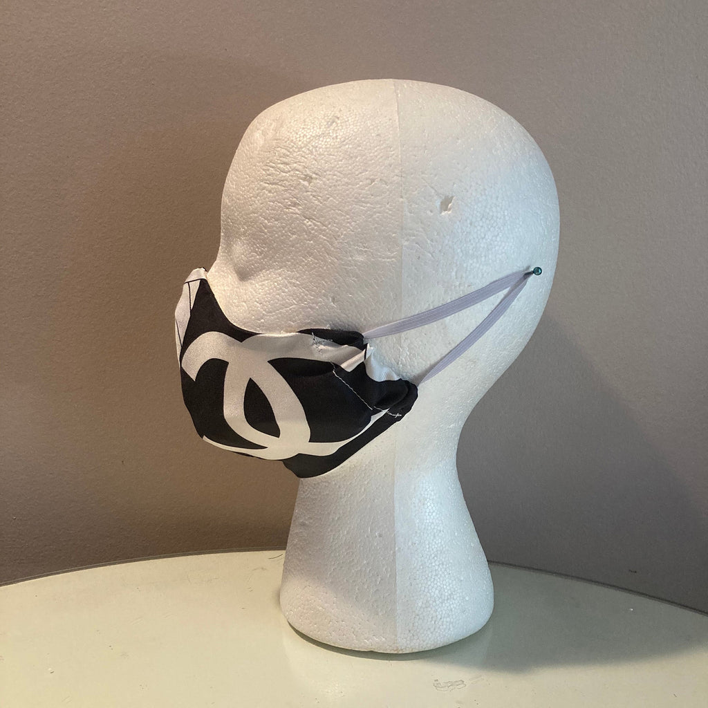 Chanel Black and White CC Logo Silk Scarf Face Mask