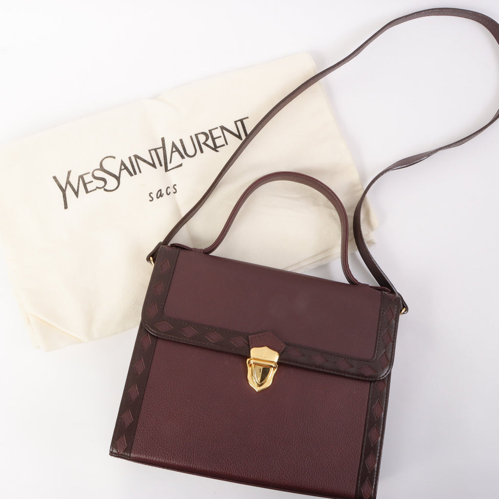 YVES SAINT LAURENT Diamond Cutout Logo Plate 2Way Bag Bordeaux