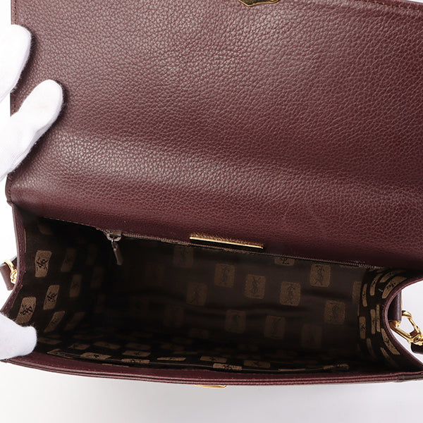 YVES SAINT LAURENT Diamond Cutout Logo Plate 2Way Bag Bordeaux