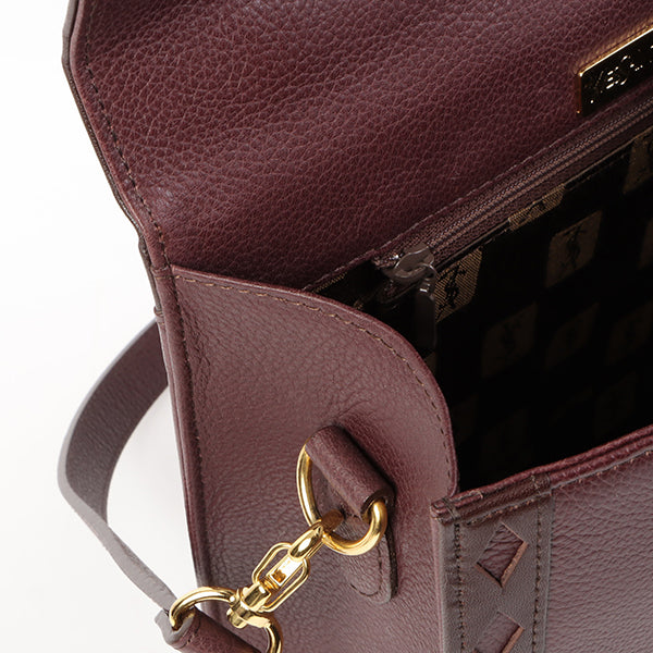YVES SAINT LAURENT Diamond Cutout Logo Plate 2Way Bag Bordeaux