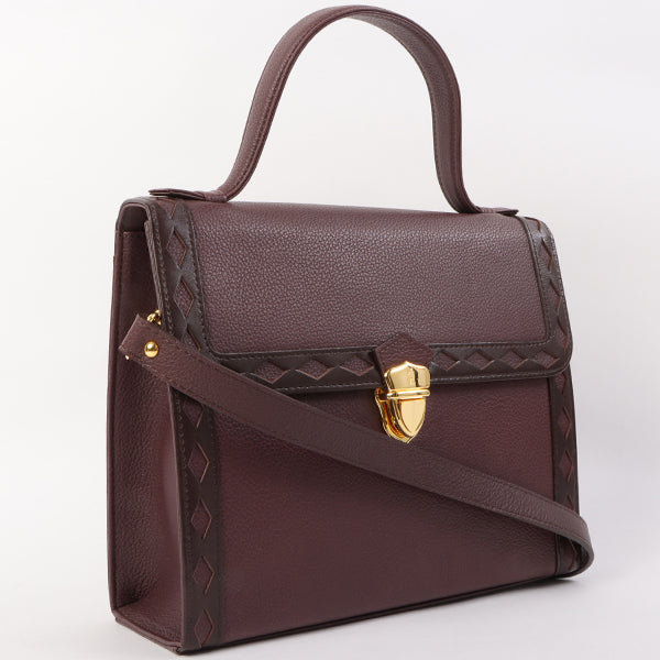 YVES SAINT LAURENT Diamond Cutout Logo Plate 2Way Bag Bordeaux