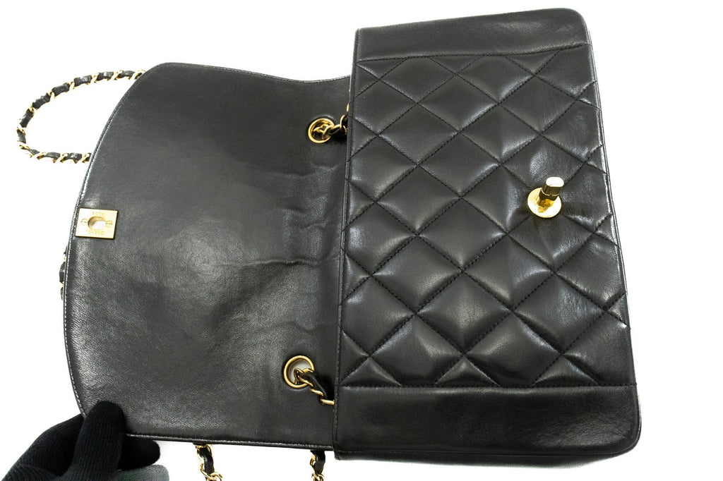 CHANEL Diana Flap Chain Shoulder Bag Black Quilted Lambskin Purse k28