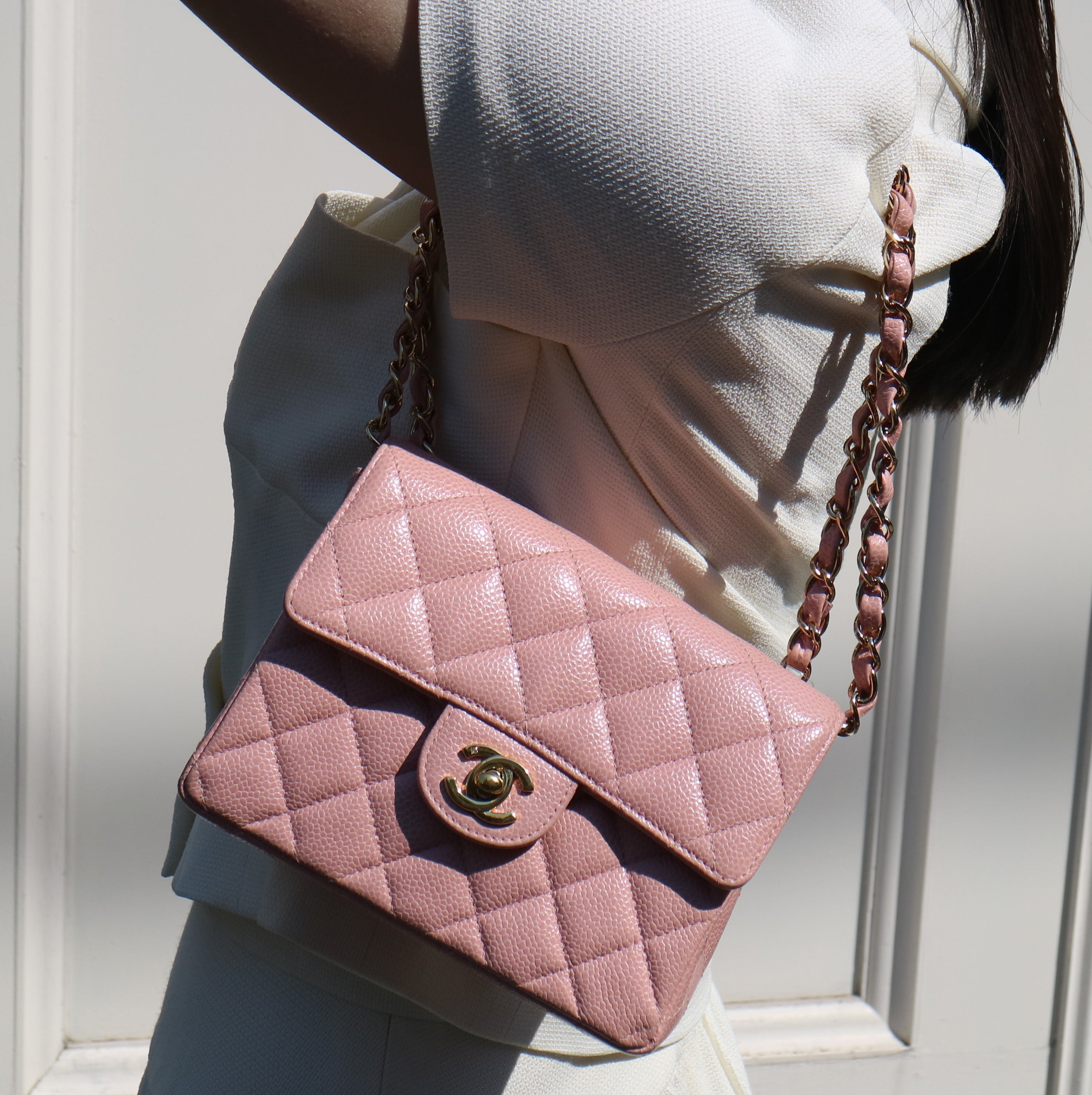 CHANEL★ 2003-2004 Classic Square Flap 17 Pink Caviar 73586