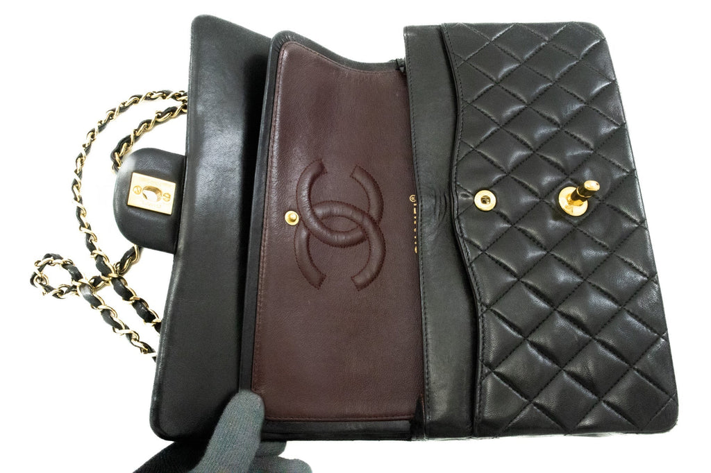 CHANEL Classic Double Flap Medium Chain Shoulder Bag Black Lamb k61