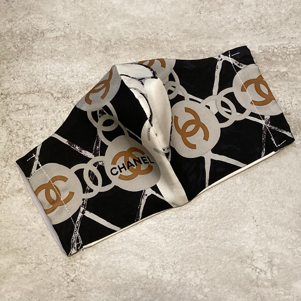 Chanel Black and Grey Silk Scarf Face Mask