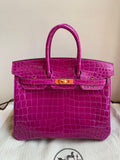 Hermes Rose Sheherazade Shiny Niloticus Crocodile Birkin 25cm GHW