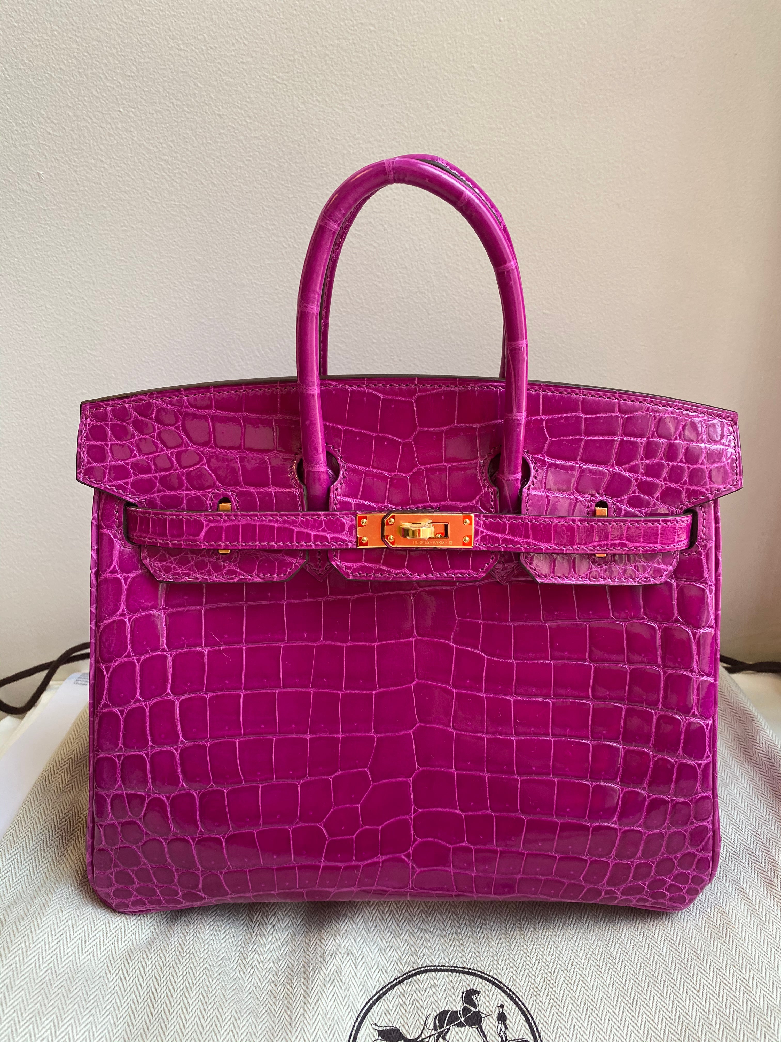 Hermes Rose Sheherazade Shiny Niloticus Crocodile Birkin 25cm GHW