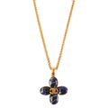 CHANEL Around 1995 Made Marble Stone Cc Mark Flower Motif Necklace Royal Blue
