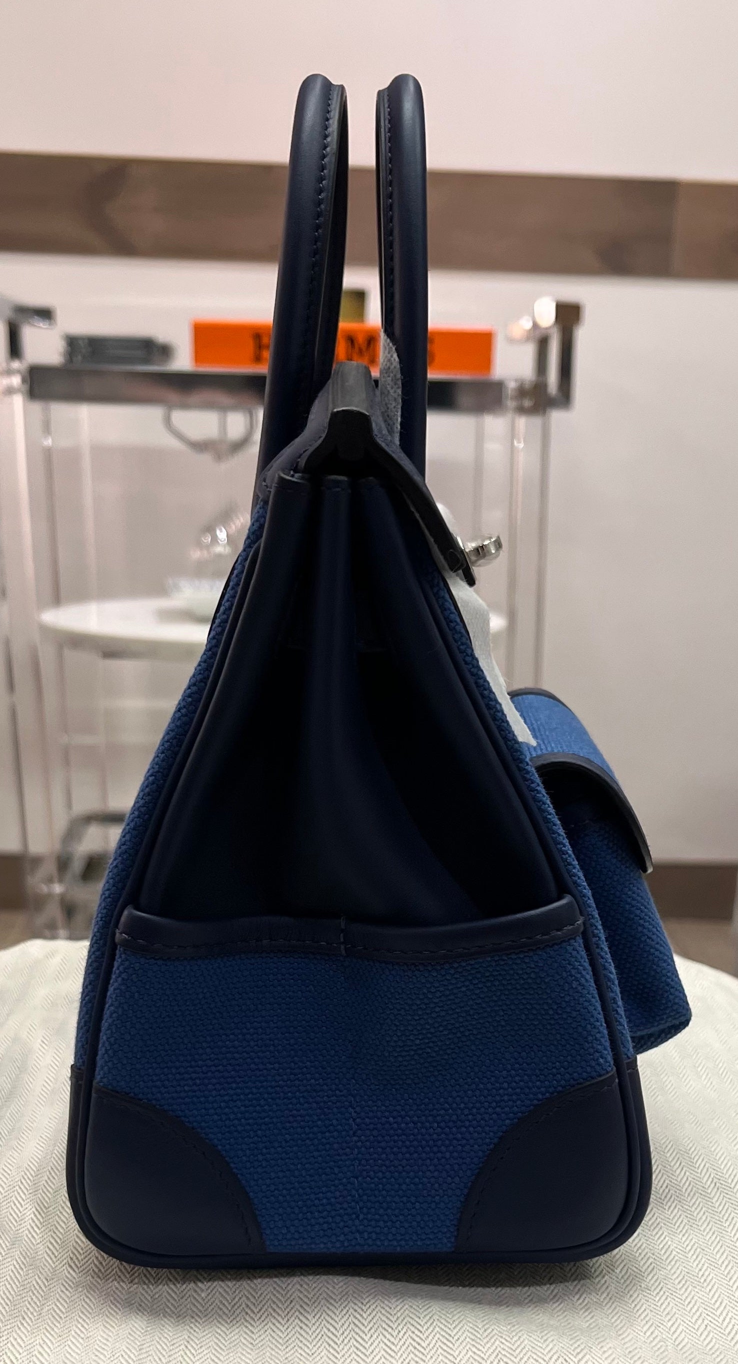 Hermes Birkin Cargo 25 Egee/Bleu Navy Swift and Toile Canvas Palladium Hardware