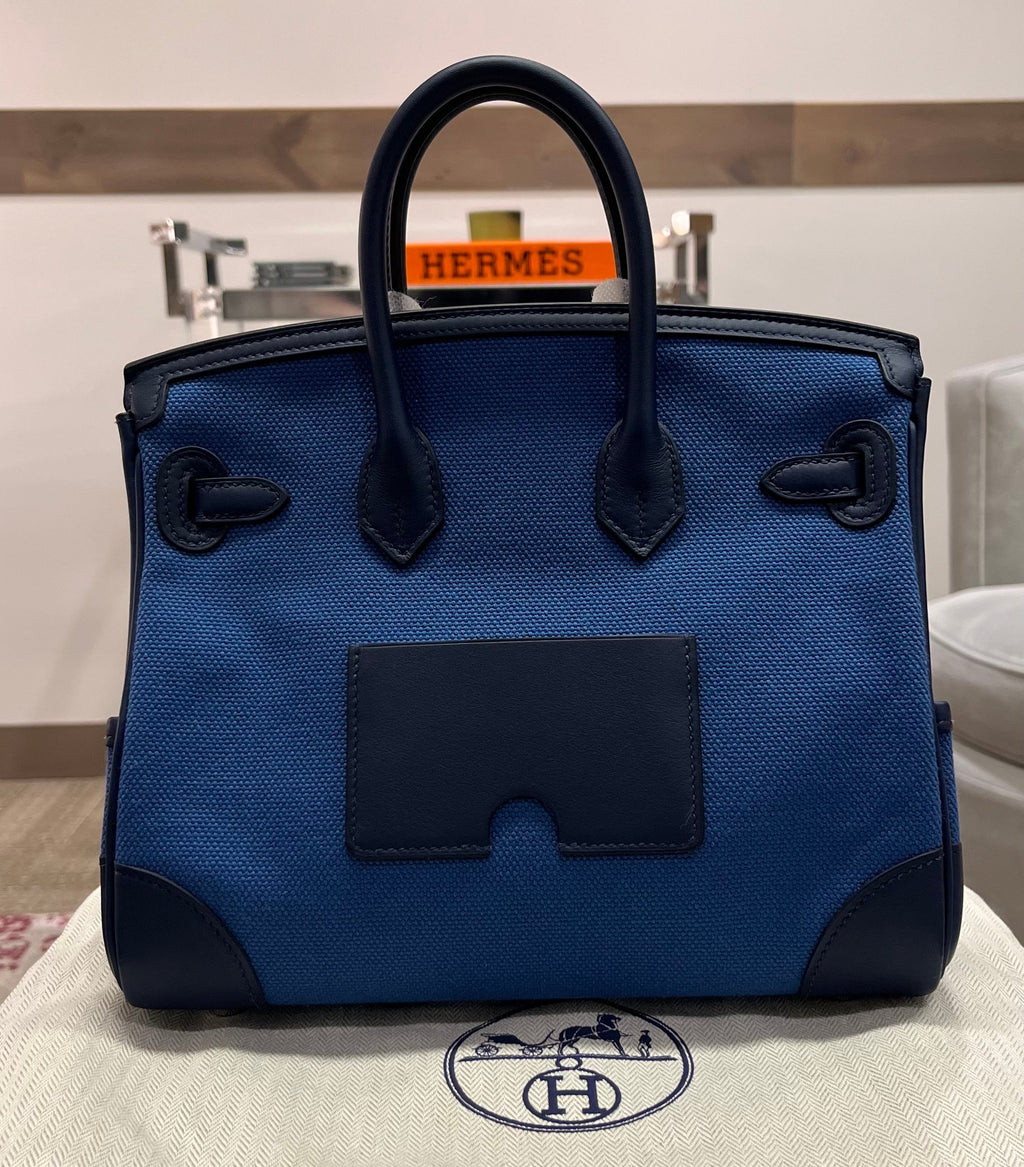 Hermes Birkin Cargo 25 Egee/Bleu Navy Swift and Toile Canvas Palladium Hardware