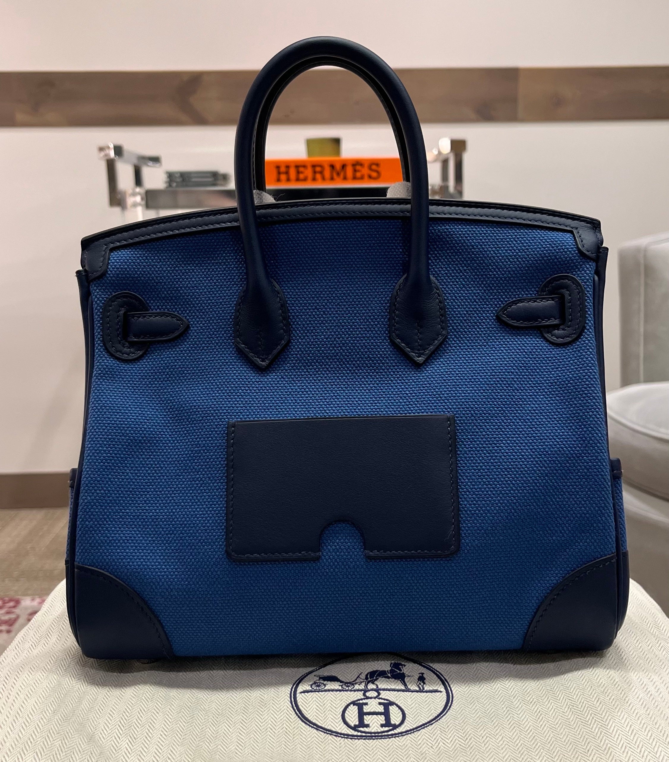 Hermes Birkin Cargo 25 Egee/Bleu Navy Swift and Toile Canvas Palladium Hardware