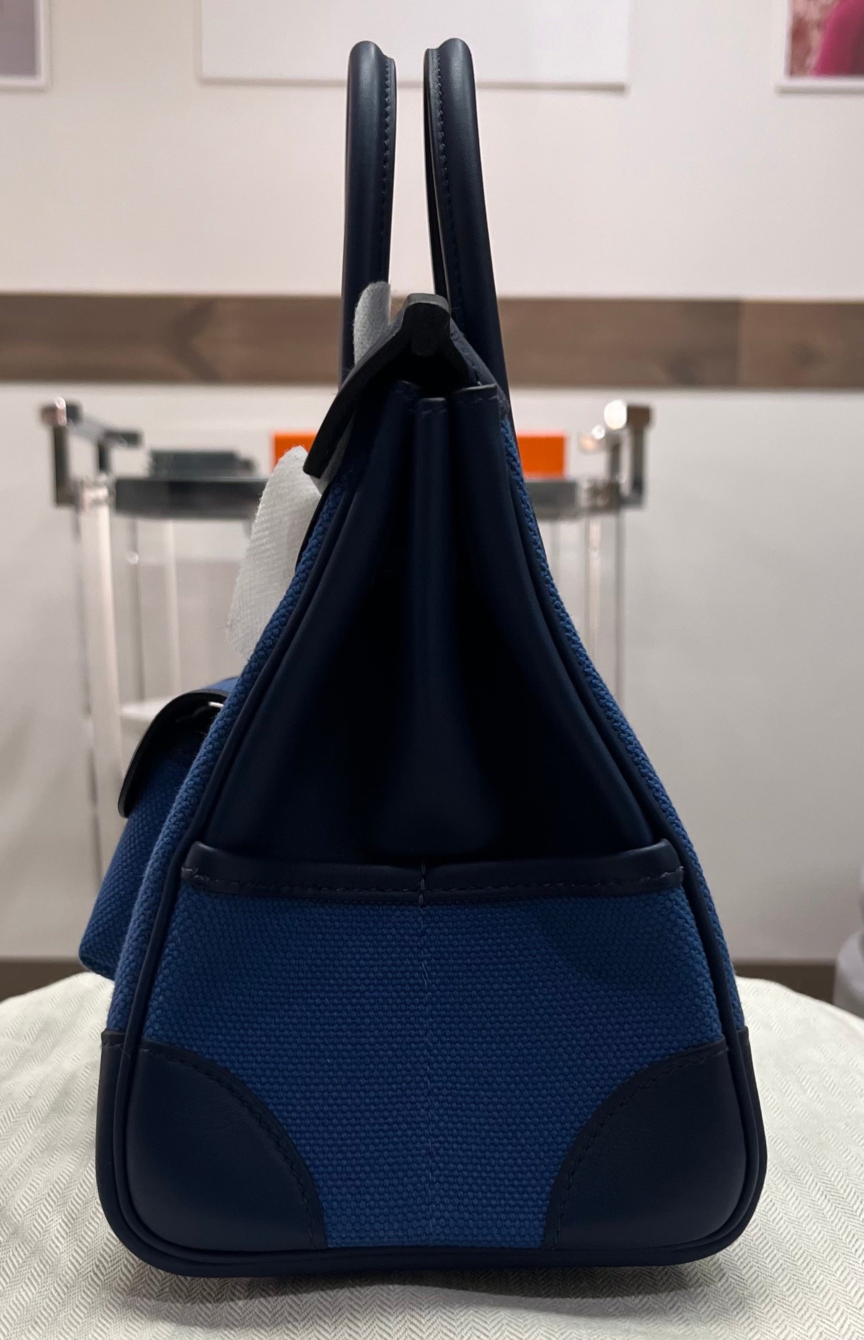 Hermes Birkin Cargo 25 Egee/Bleu Navy Swift and Toile Canvas Palladium Hardware