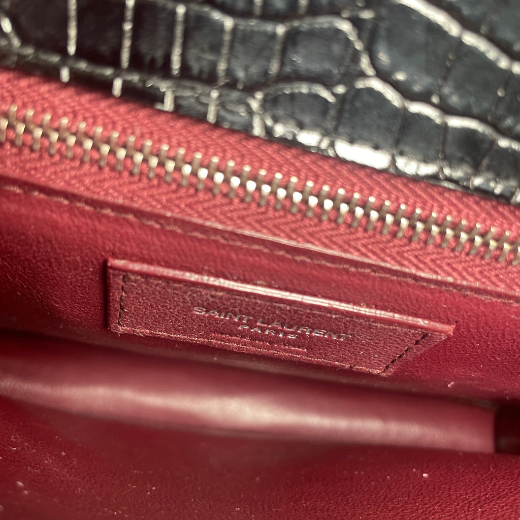 SAINT LAURENT Cassandra Chain Shoulder Bag-  Black Croc Embossed