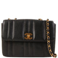 CHANEL Around 1995 Made Caviar Skin Mademoiselle Stitch Turn-Lock Chain Bag Black