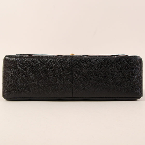 CHANEL Around 1995 Made Caviar Skin Mademoiselle Stitch Turn-Lock Chain Bag Black