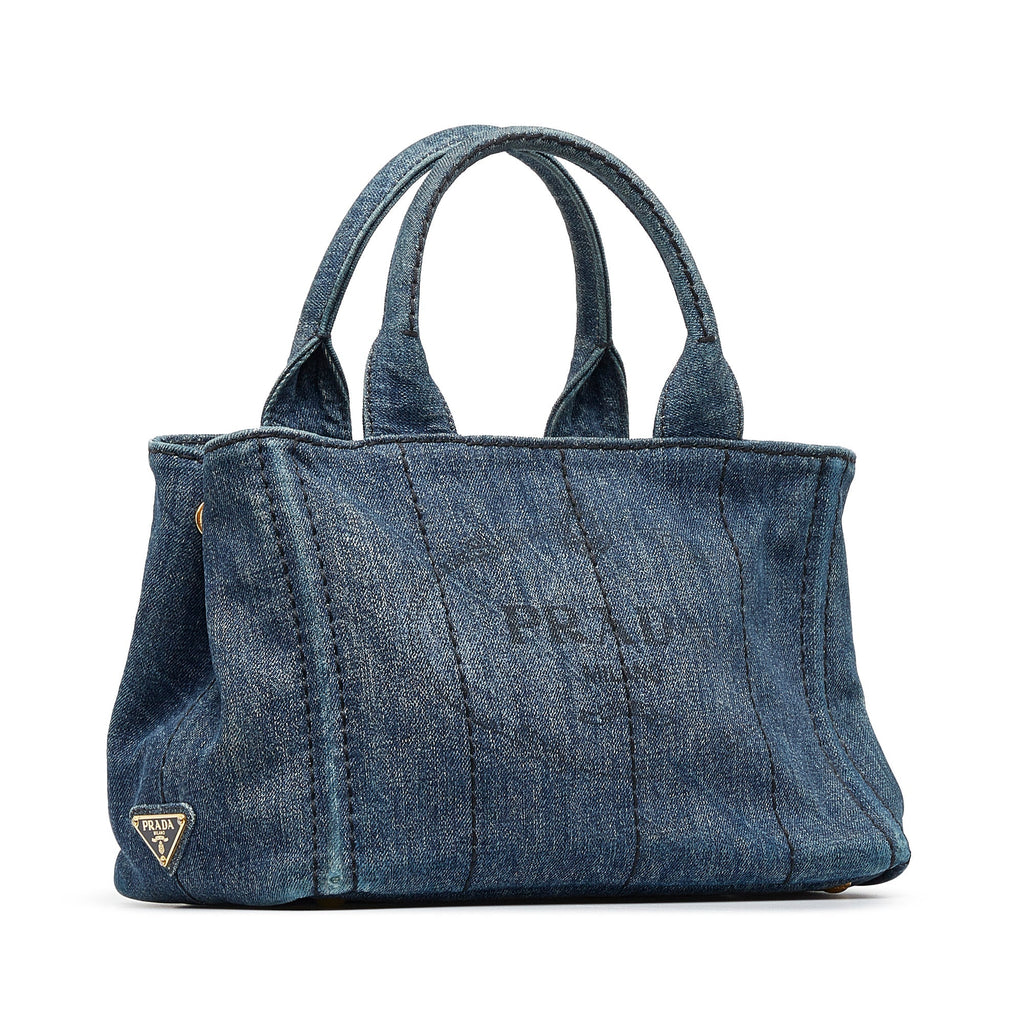 PRADA Canapa Logo Denim Satchel