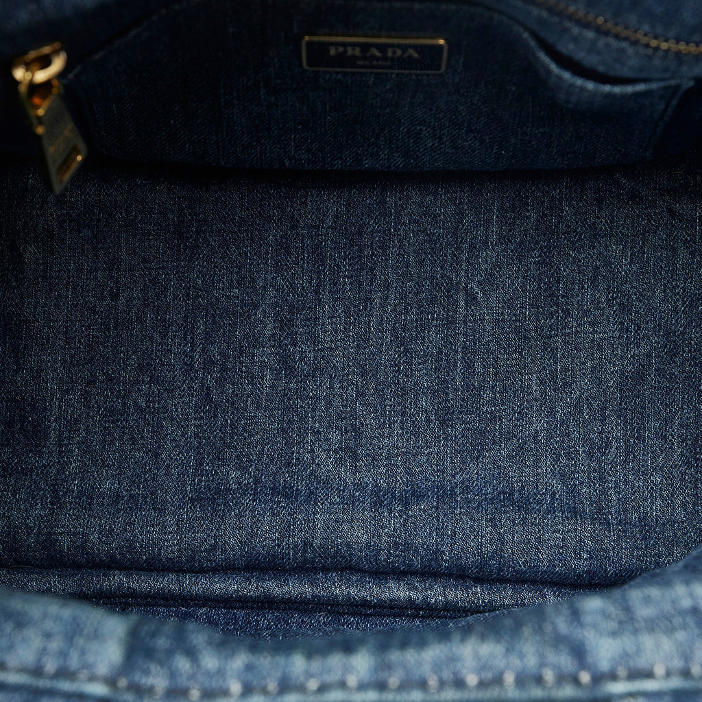 PRADA Canapa Logo Denim Satchel