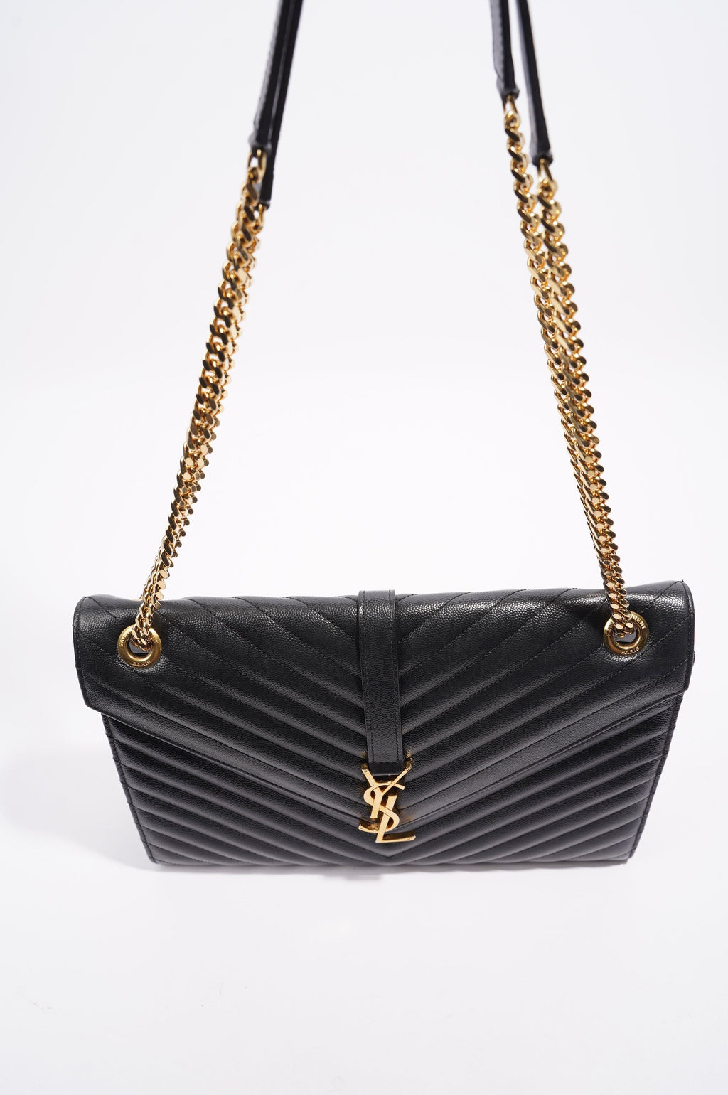 Saint Laurent Envelope Chain Flap Bag Black Matelasse Leather Large