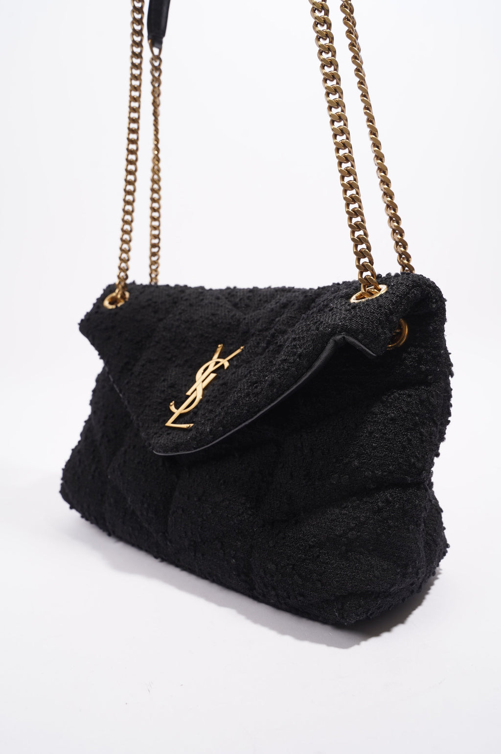Saint Laurent Puffer Tweed Bag Black Tweed