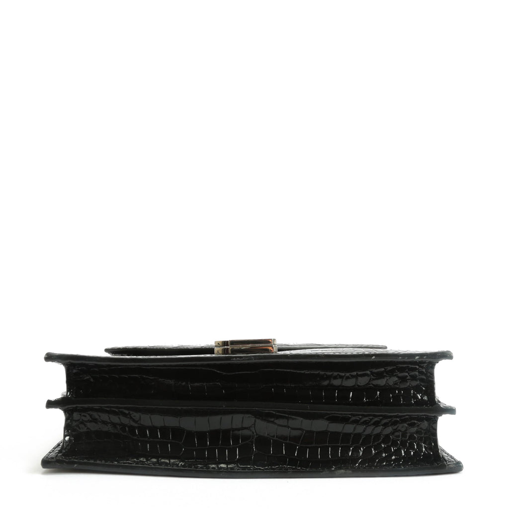 SAINT LAURENT Cassandra Chain Shoulder Bag-  Black Croc Embossed