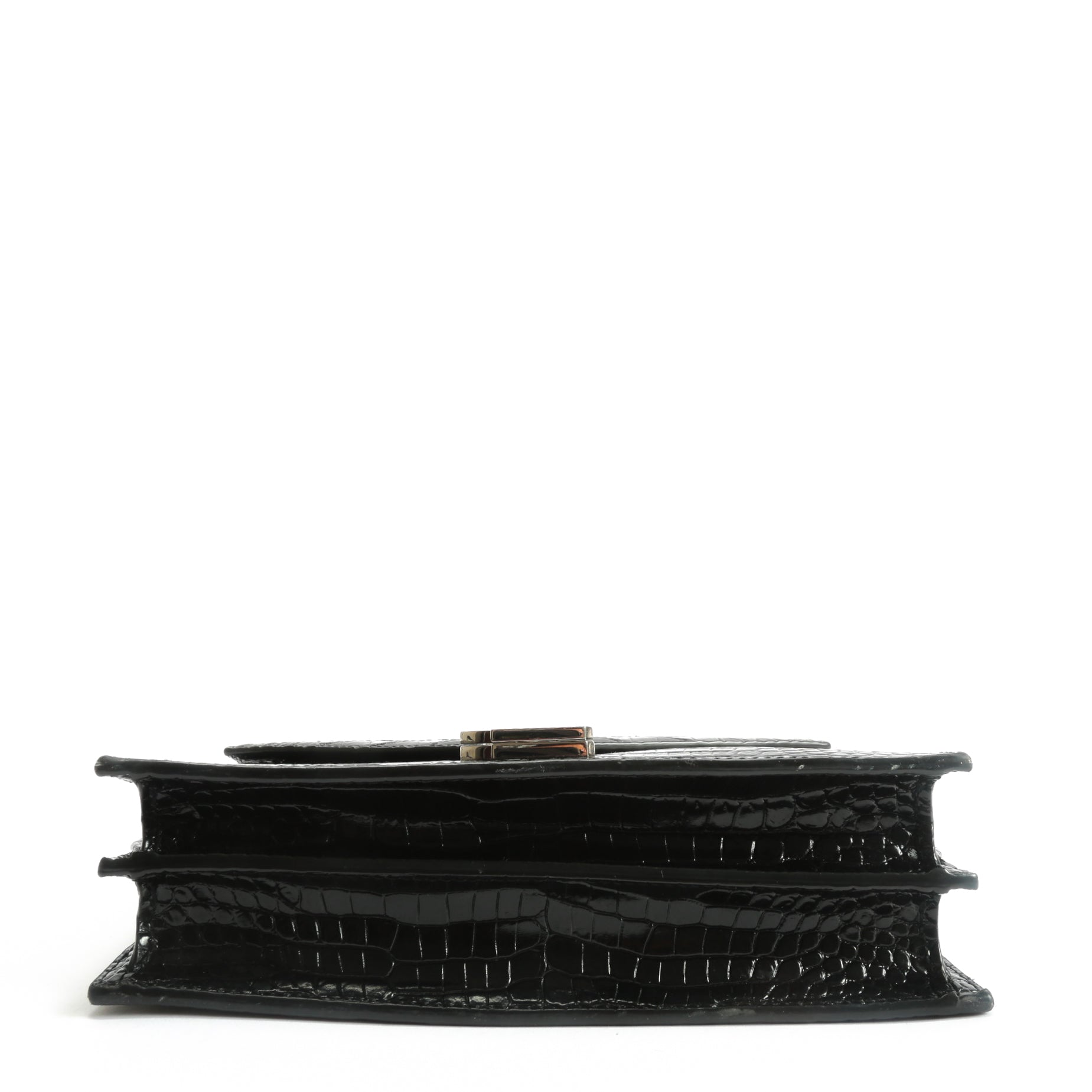 SAINT LAURENT Cassandra Chain Shoulder Bag-  Black Croc Embossed