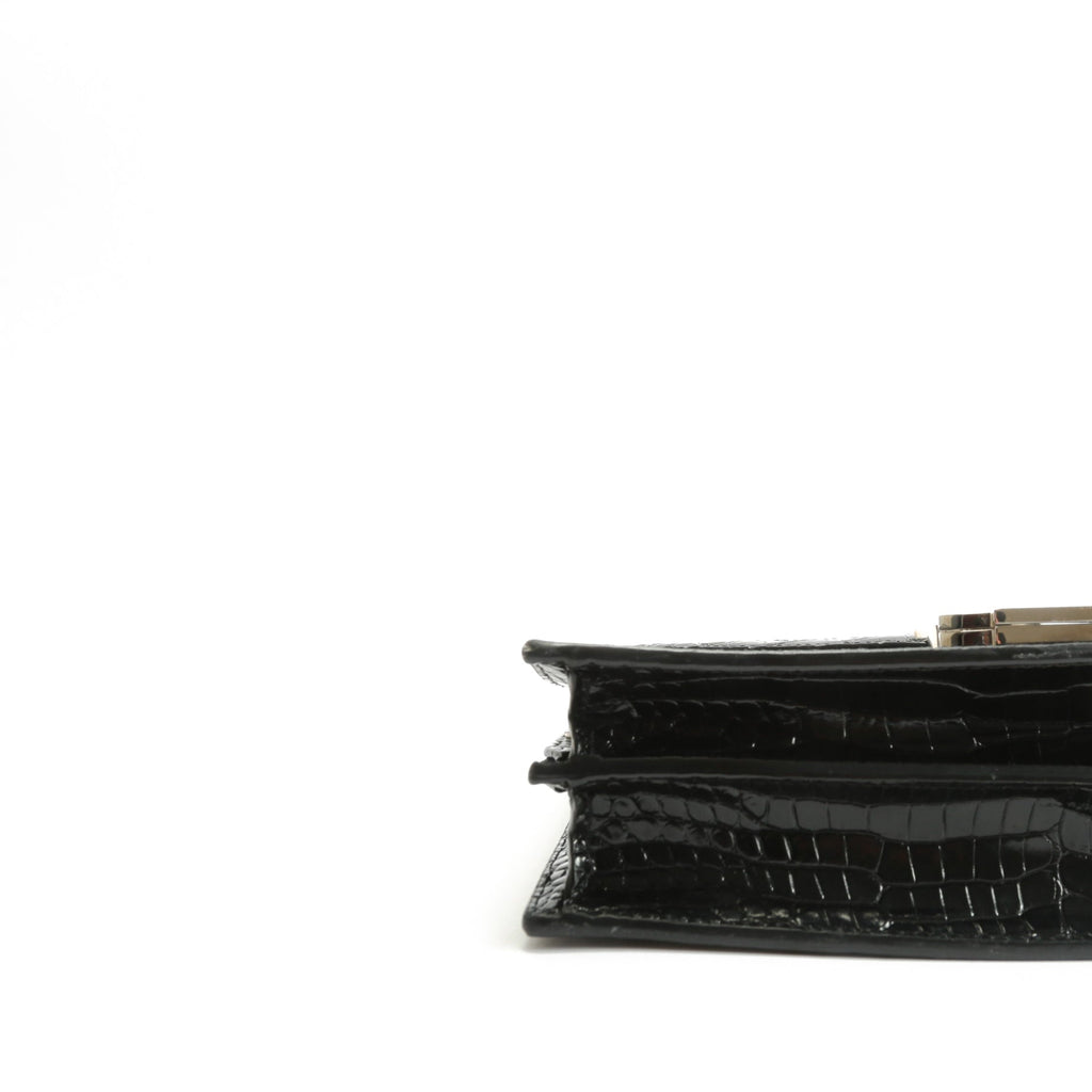 SAINT LAURENT Cassandra Chain Shoulder Bag-  Black Croc Embossed