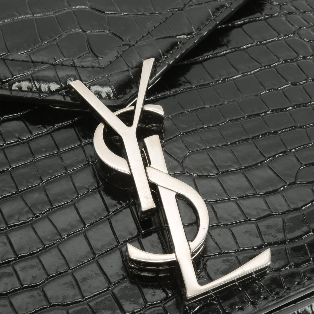 SAINT LAURENT Cassandra Chain Shoulder Bag-  Black Croc Embossed
