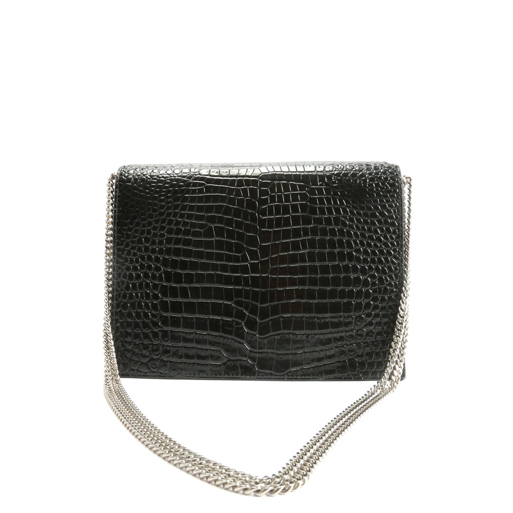 SAINT LAURENT Cassandra Chain Shoulder Bag-  Black Croc Embossed