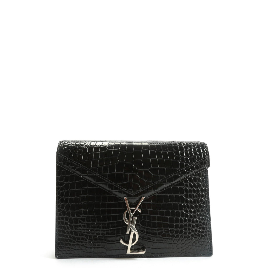 SAINT LAURENT Cassandra Chain Shoulder Bag-  Black Croc Embossed