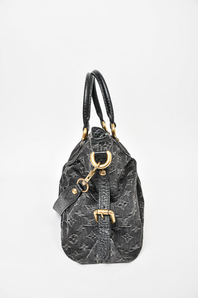 Louis Vuitton Dark Grey Monogram Denim 'Cabby' Zip Bag with Strap
