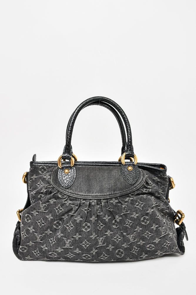 Louis Vuitton Dark Grey Monogram Denim 'Cabby' Zip Bag with Strap