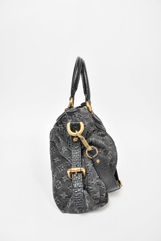 Louis Vuitton Dark Grey Monogram Denim 'Cabby' Zip Bag with Strap