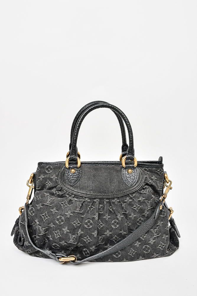 Louis Vuitton Dark Grey Monogram Denim 'Cabby' Zip Bag with Strap