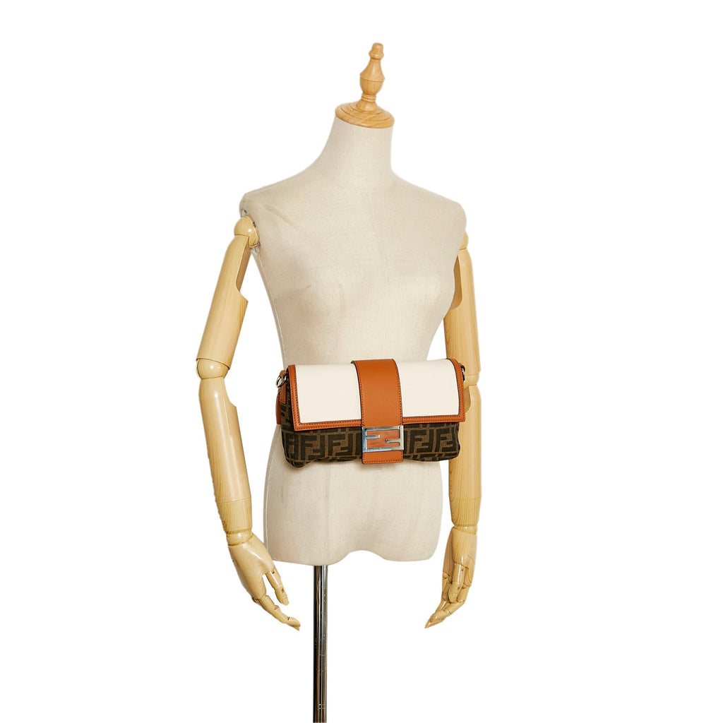 Fendi Zucca Baguette Convertible Belt Bag Brown Canvas Leather