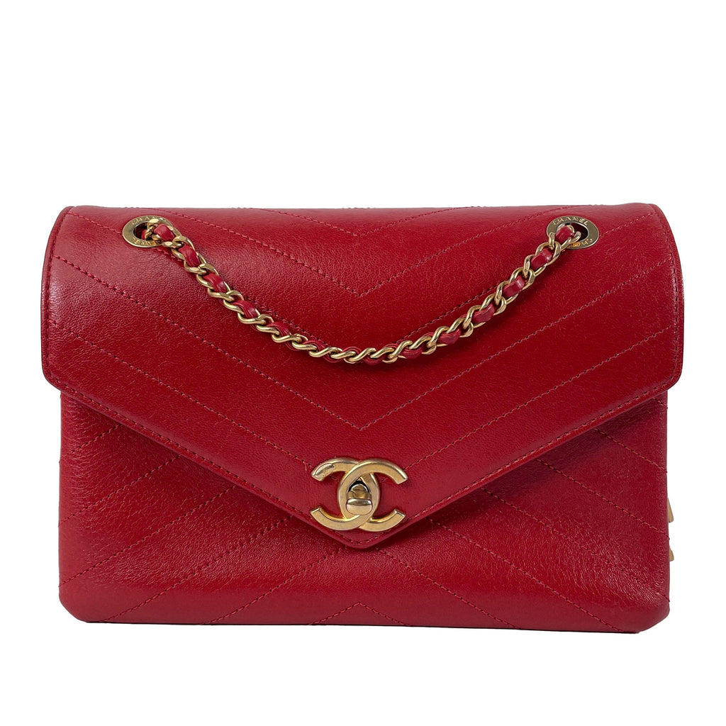 CHANEL Small Lambskin Coco Chevron Envelope Flap Bag