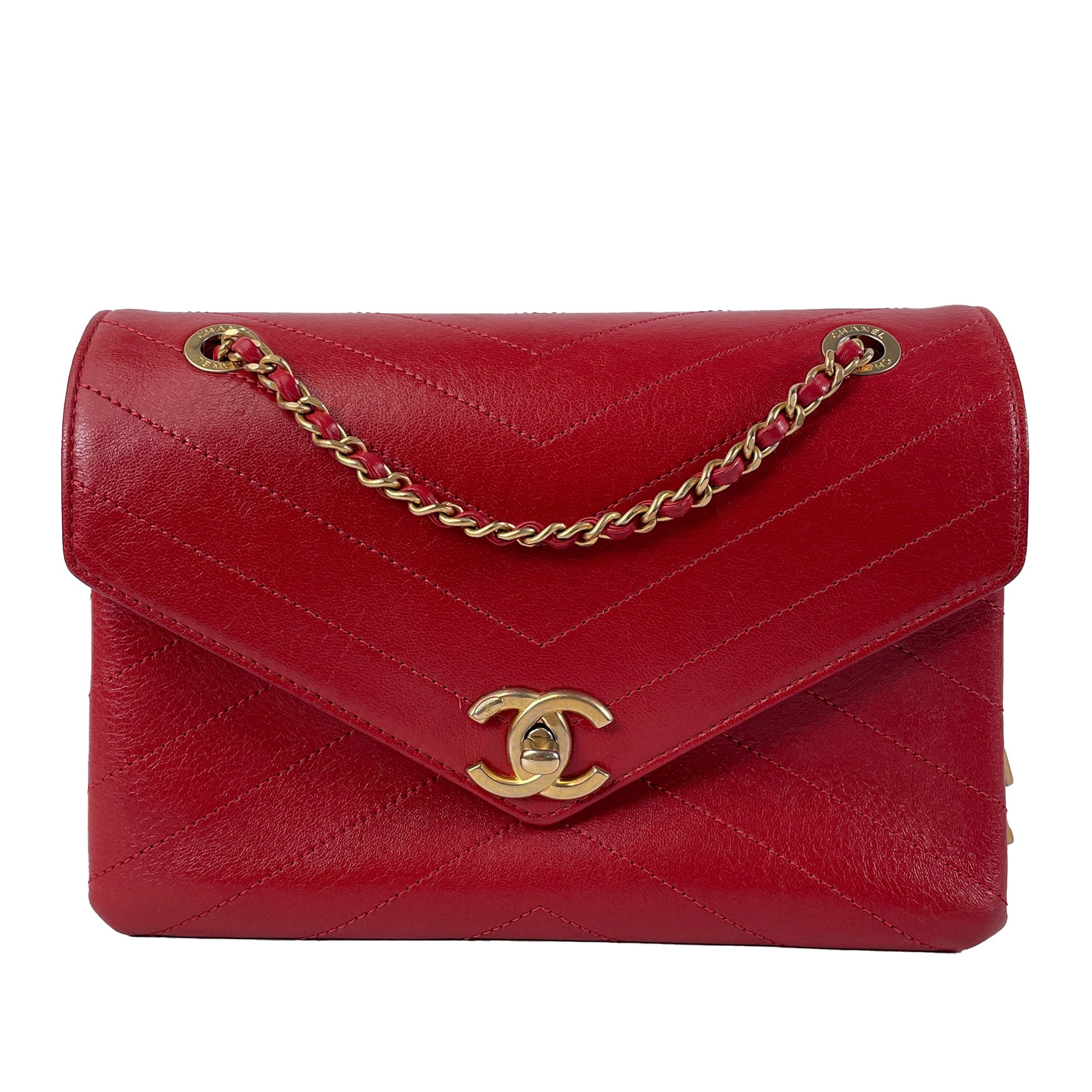 CHANEL Small Lambskin Coco Chevron Envelope Flap Bag