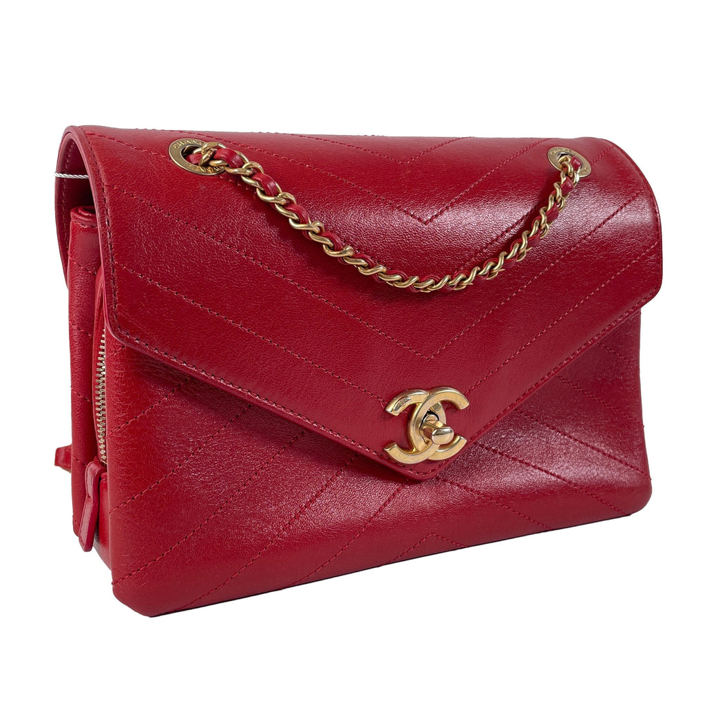 CHANEL Small Lambskin Coco Chevron Envelope Flap Bag