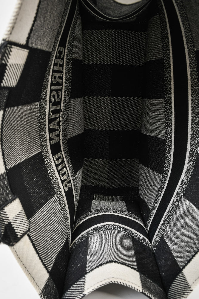 Christian Dior Black/White Canvas Large Check Logo Book Tote