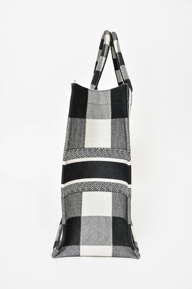 Christian Dior Black/White Canvas Large Check Logo Book Tote