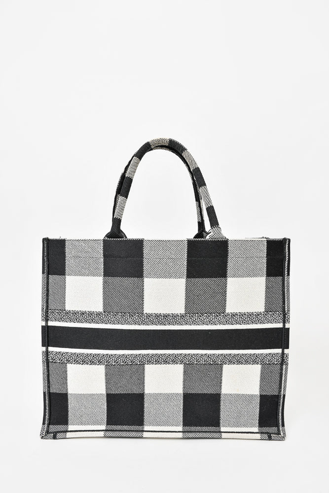Christian Dior Black/White Canvas Large Check Logo Book Tote