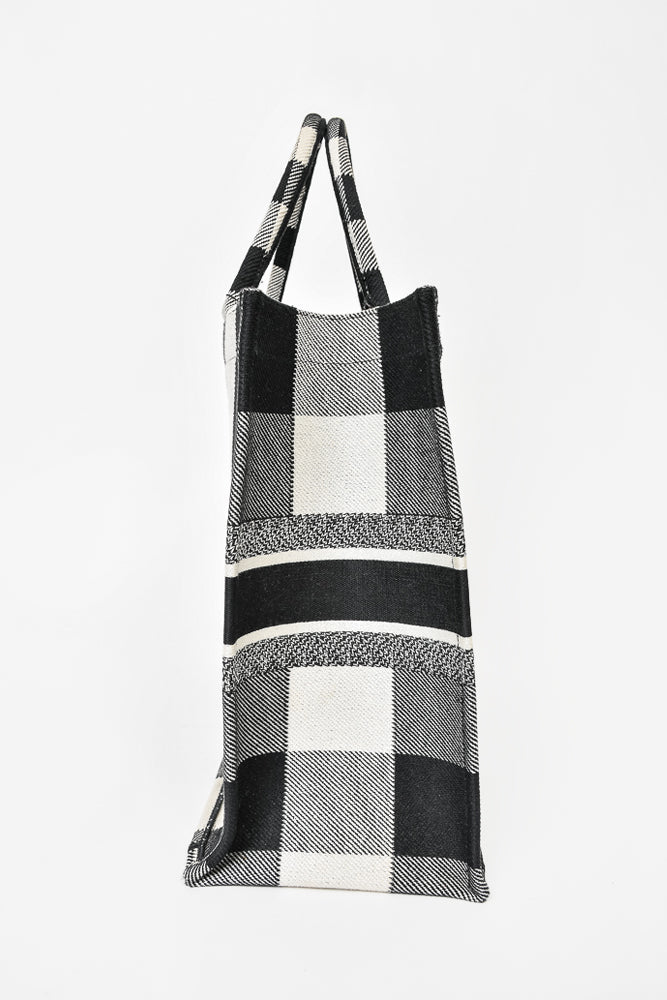 Christian Dior Black/White Canvas Large Check Logo Book Tote