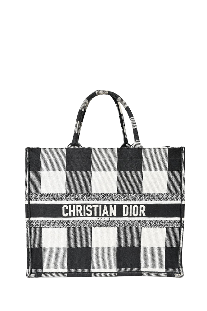 Christian Dior Black/White Canvas Large Check Logo Book Tote