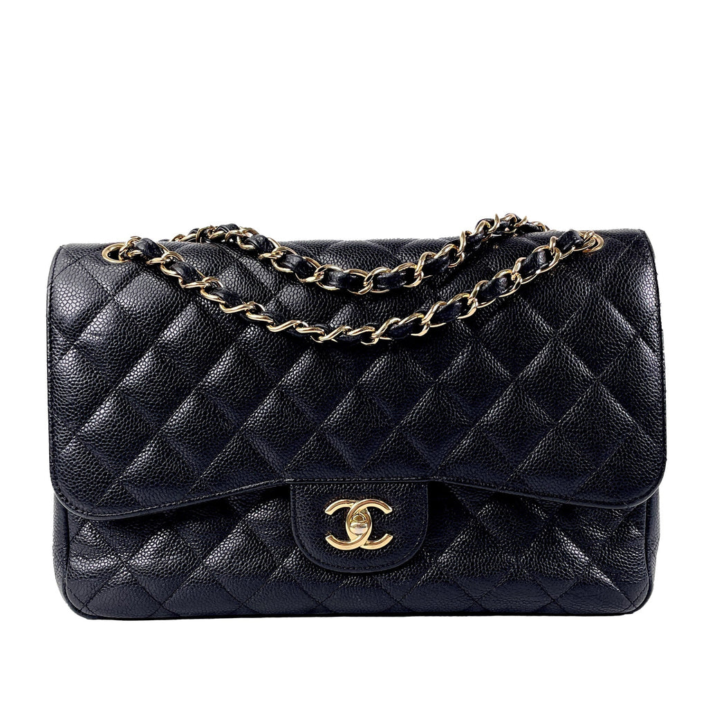 CHANEL Jumbo Classic Caviar Double Flap Shoulder Bag
