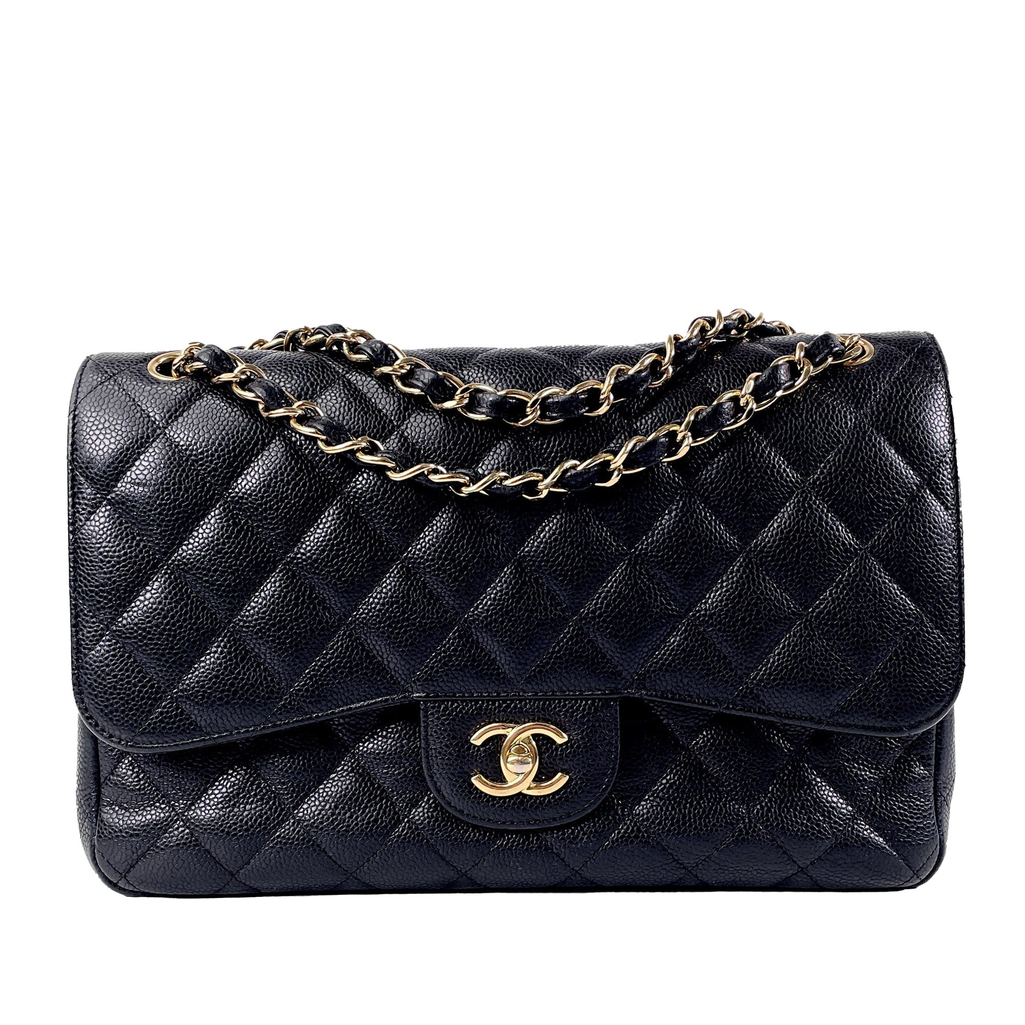 CHANEL Jumbo Classic Caviar Double Flap Shoulder Bag