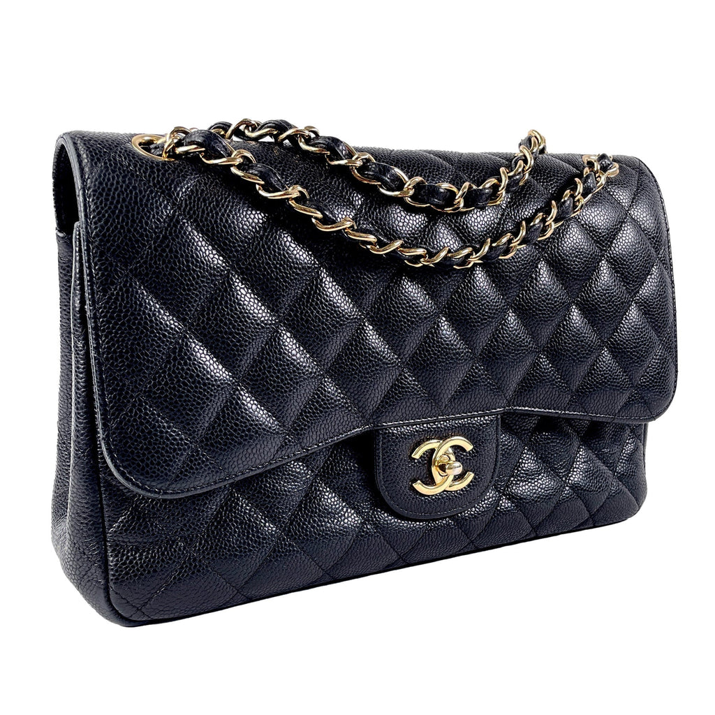 CHANEL Jumbo Classic Caviar Double Flap Shoulder Bag