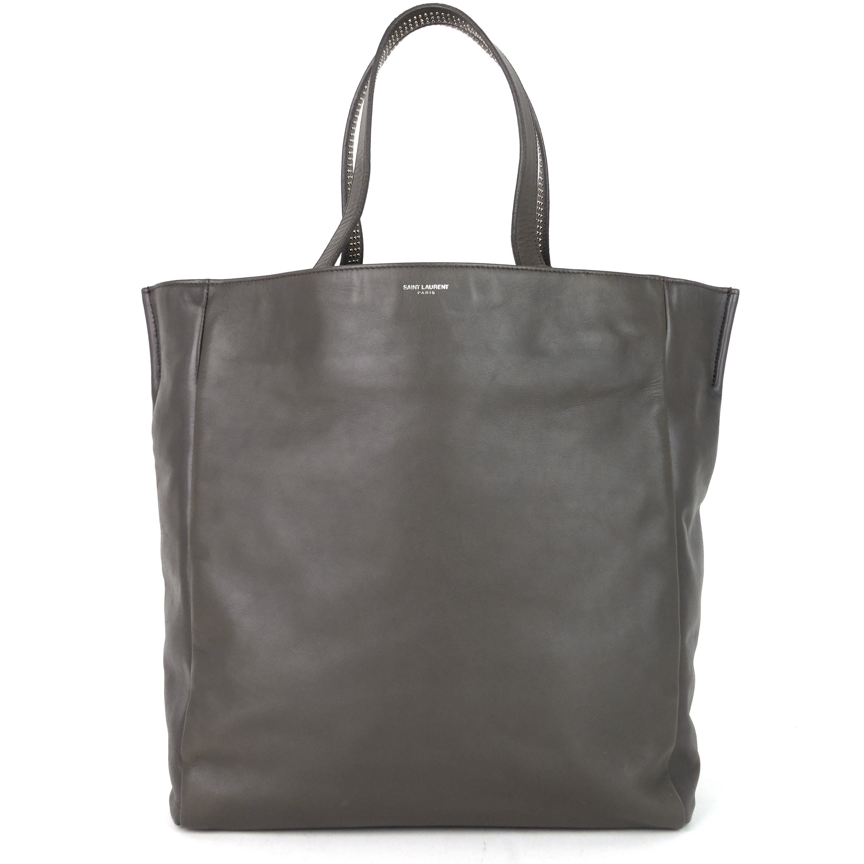 SAINT LAURENT Studded Reversible Leather and Suede Tote Bag